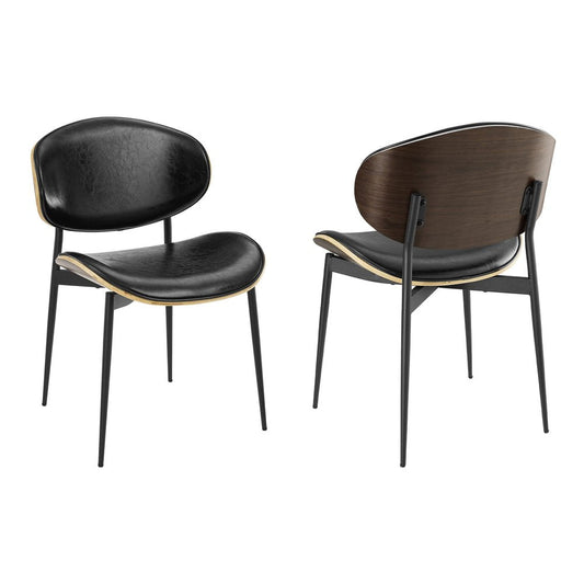 Set of Two Brown and Black Upholstered Faux Leather Curved Back Dining Side Chairs