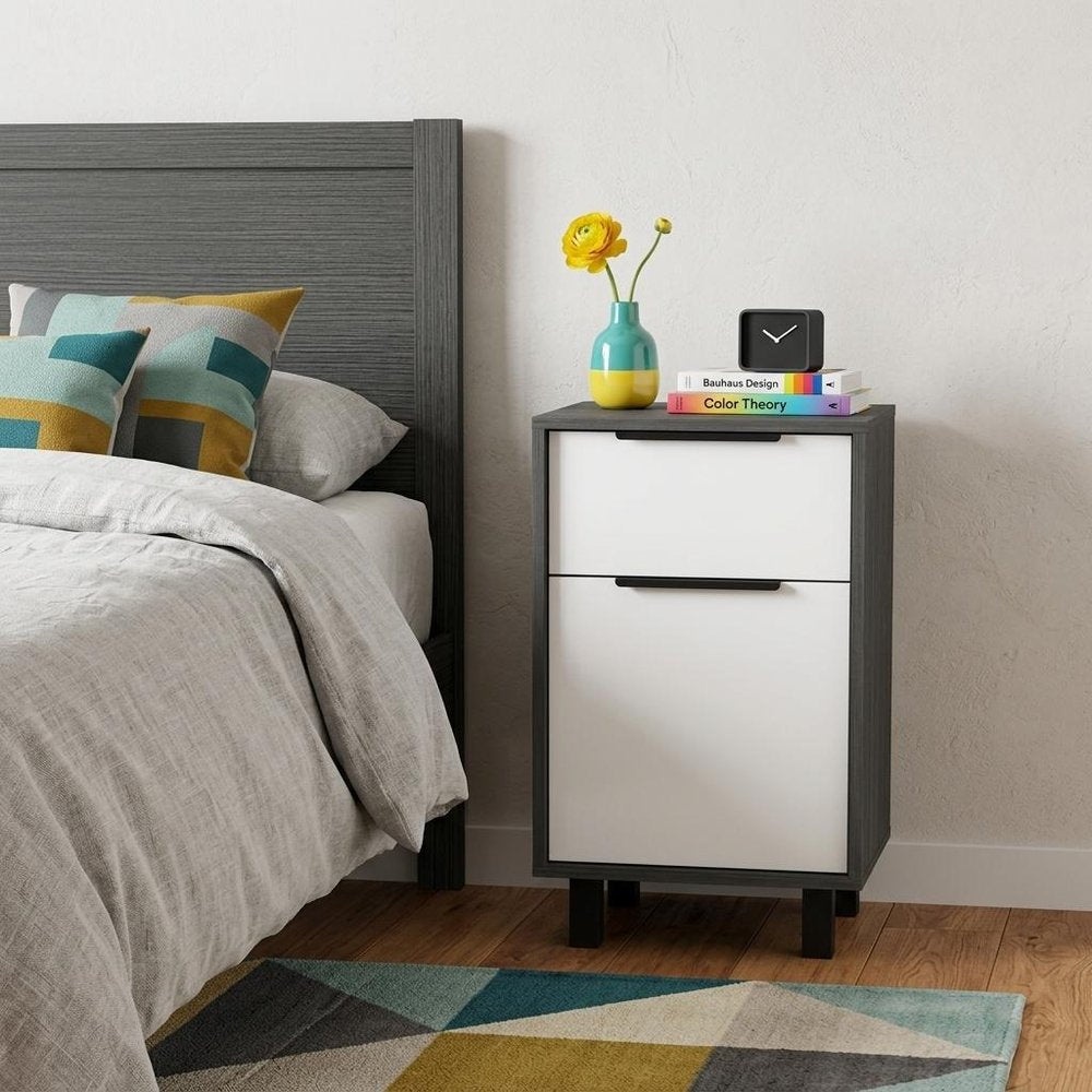 28" Gray Wood One Drawer Nightstand HomeRoots