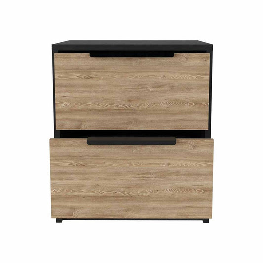 19" Black Wood Two Drawer Nightstand HomeRoots