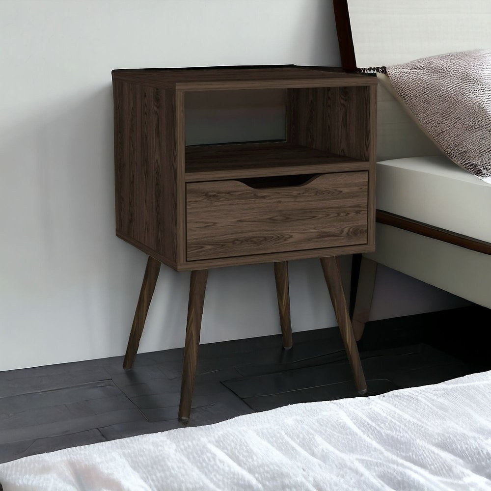 25" Brown Wood One Drawer Nightstand HomeRoots