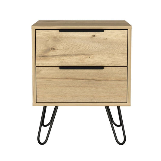 22" Oak Wood Two Drawer Nightstand HomeRoots