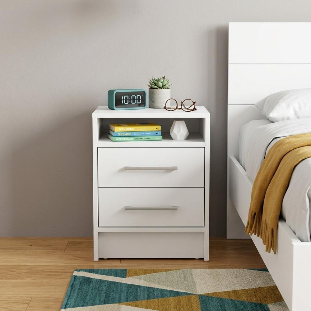 20" White Wood Two Drawer Nightstand HomeRoots