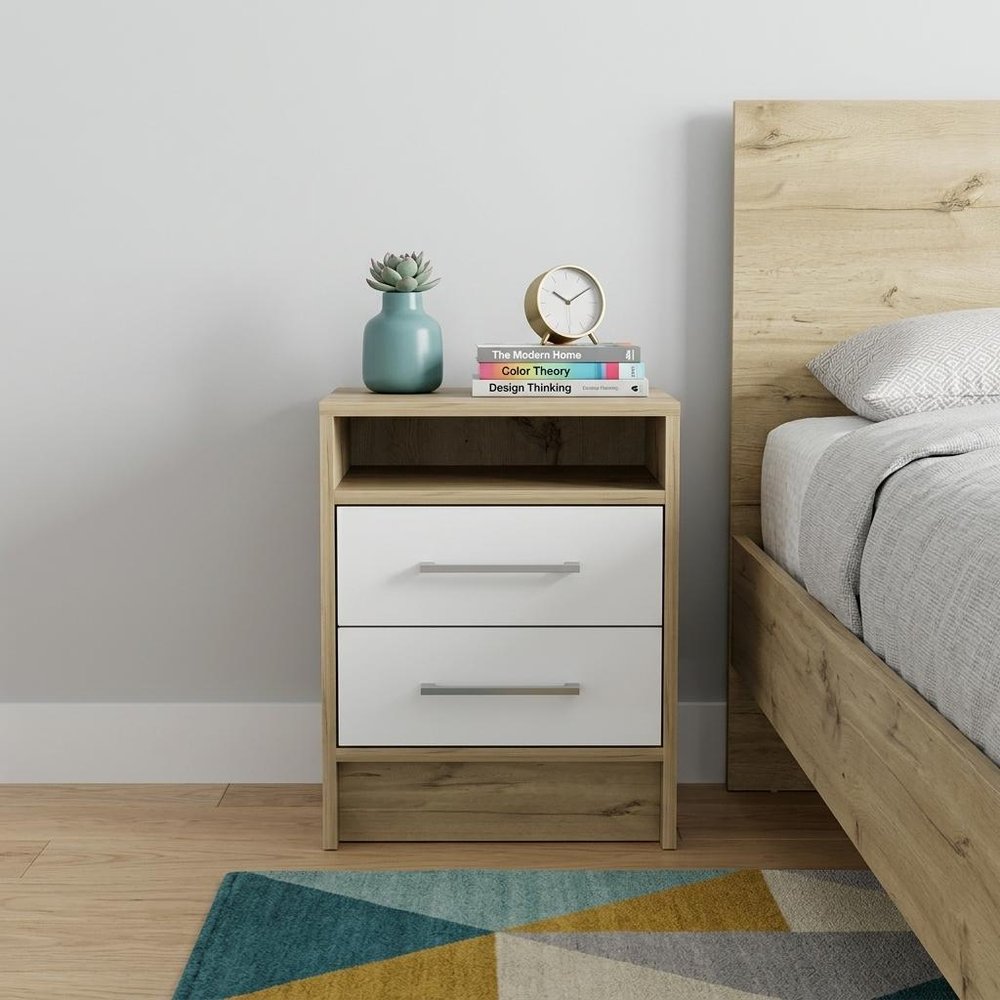 20" White Wood Two Drawer Nightstand HomeRoots