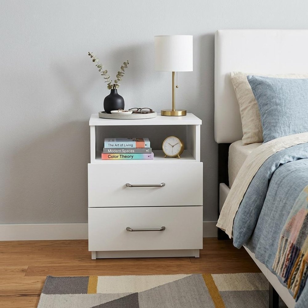 20" White Wood Two Drawer Nightstand HomeRoots