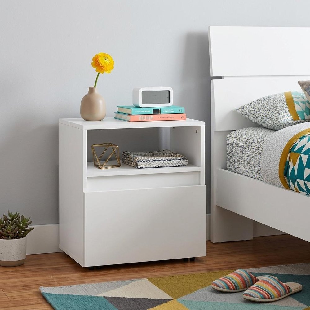 21" White Wood One Drawer Nightstand HomeRoots