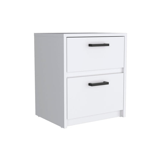 19" White Wood Two Drawer Nightstand HomeRoots