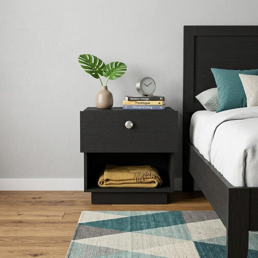 20" Black Wood One Drawer Nightstand HomeRoots