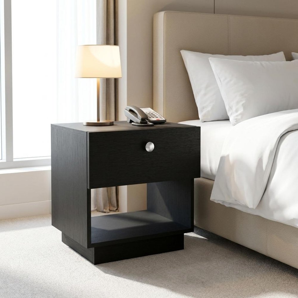 20" Black Wood One Drawer Nightstand HomeRoots