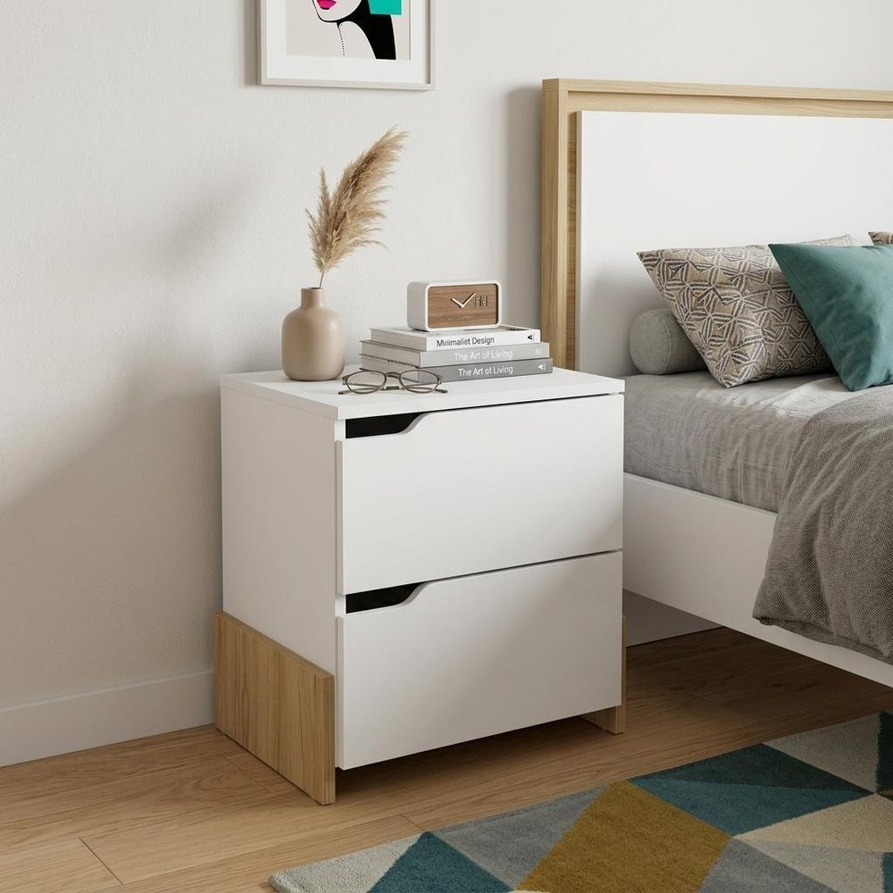 20" White And Natural Wood Two Drawer Nightstand HomeRoots
