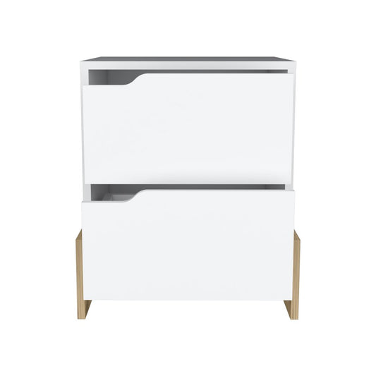 20" White And Natural Wood Two Drawer Nightstand HomeRoots