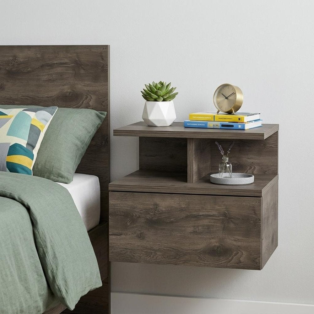 12" Brown Wood One Drawer Floating Nightstand HomeRoots