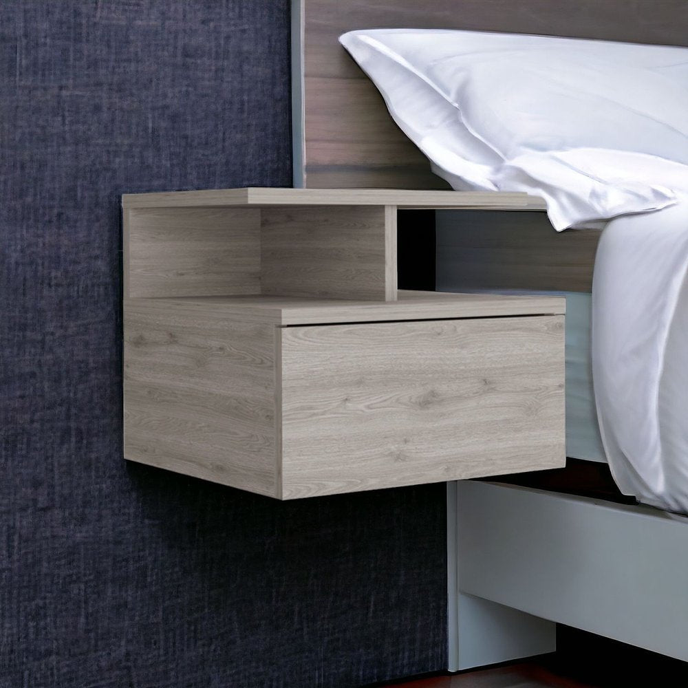 12" Gray Wood One Drawer Floating Nightstand HomeRoots