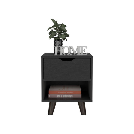 19" Black Wood One Drawer Nightstand HomeRoots