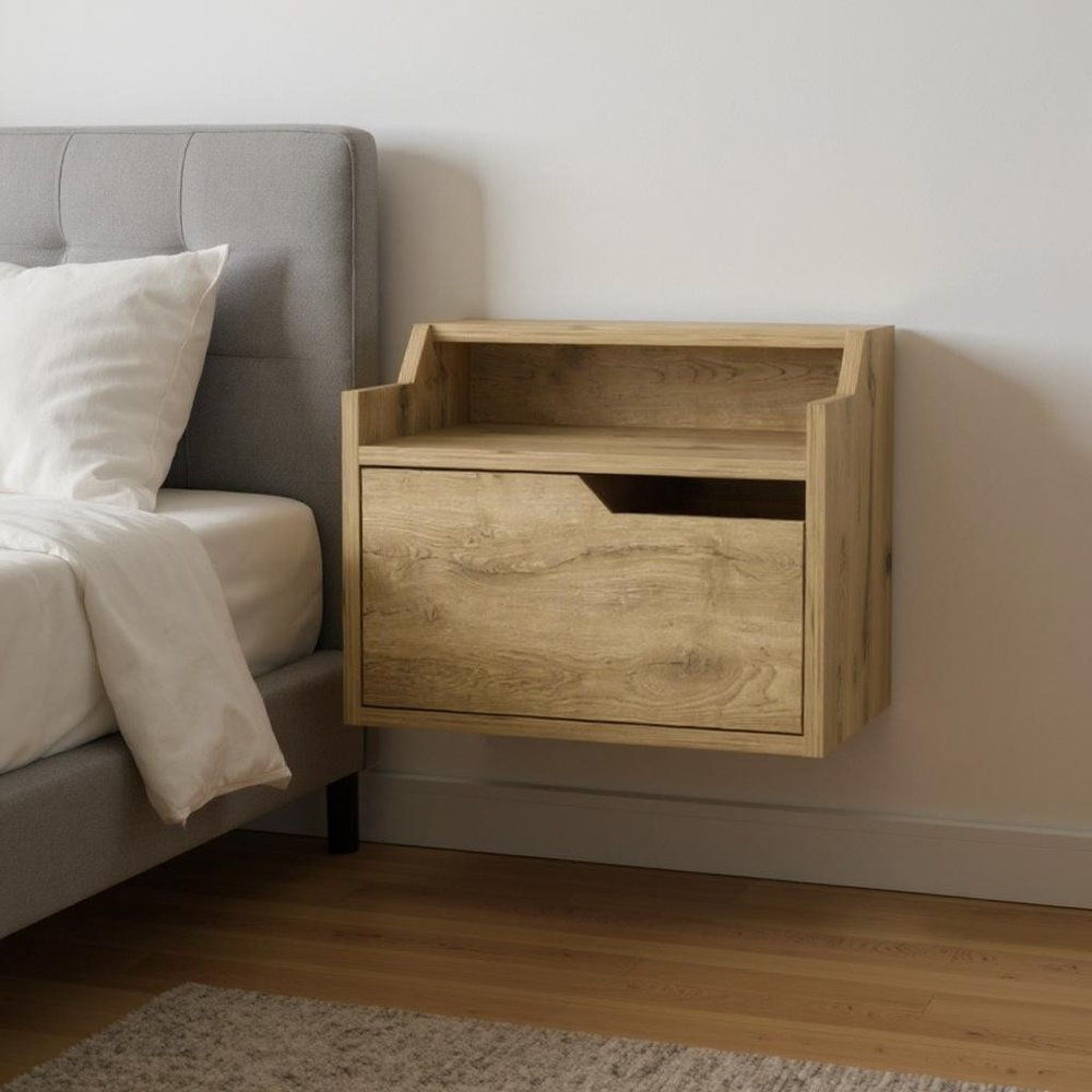 16" Beige Wood One Drawer Floating Nightstand HomeRoots