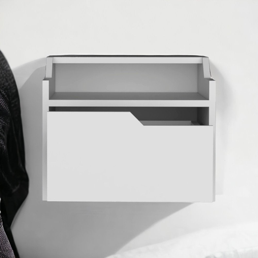 13" White Wood One Drawer Floating Nightstand HomeRoots