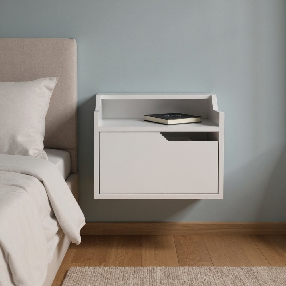 16" White Wood One Drawer Floating Nightstand HomeRoots