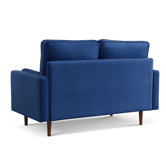 57" Blue And Dark Brown Velvet Loveseat and Toss Pillows HomeRoots