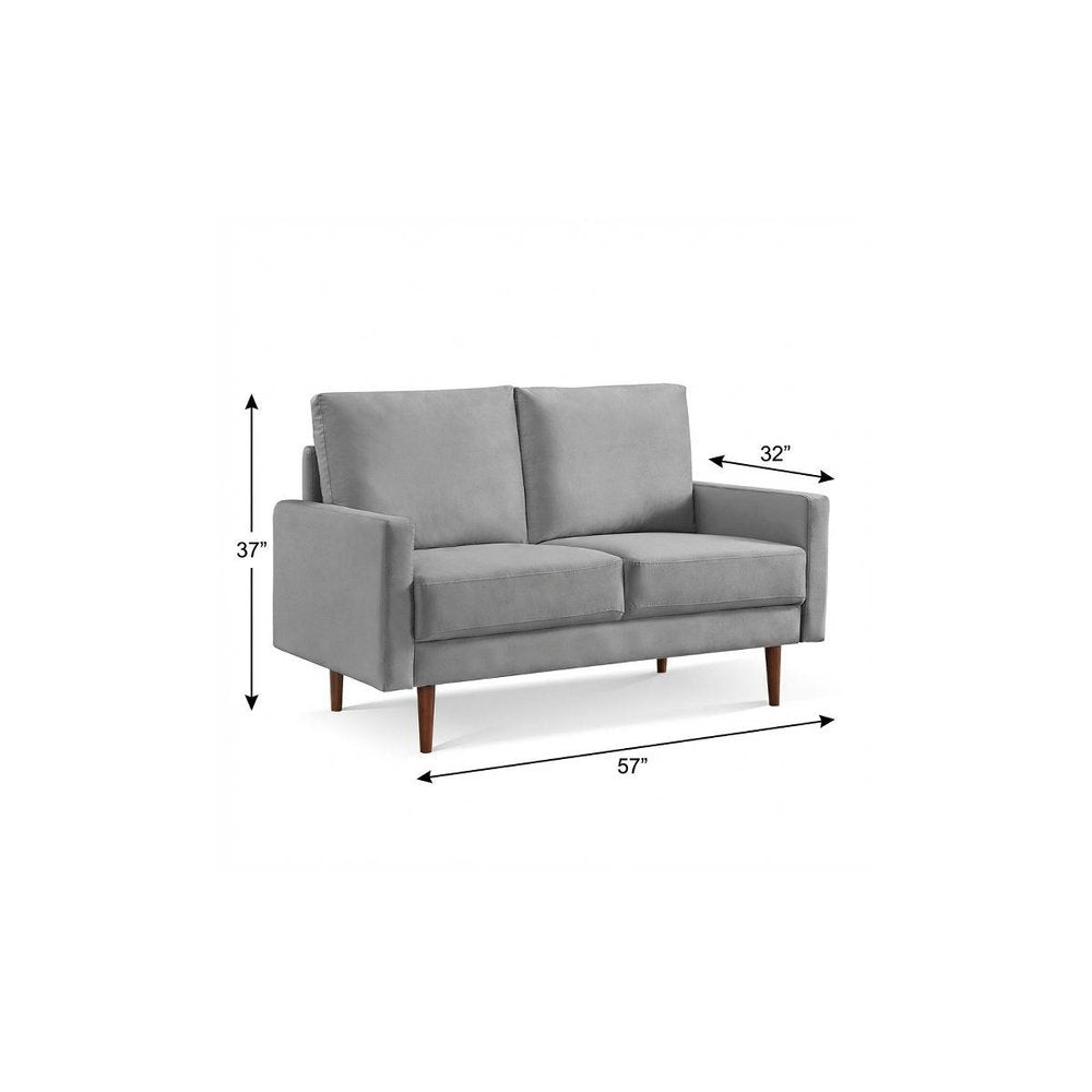 57" Gray And Dark Brown Velvet Loveseat HomeRoots