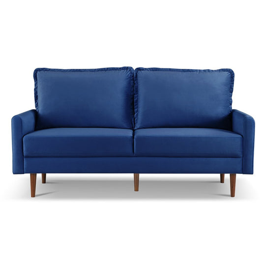 69" Blue Velvet Sofa With Dark Brown Legs HomeRoots