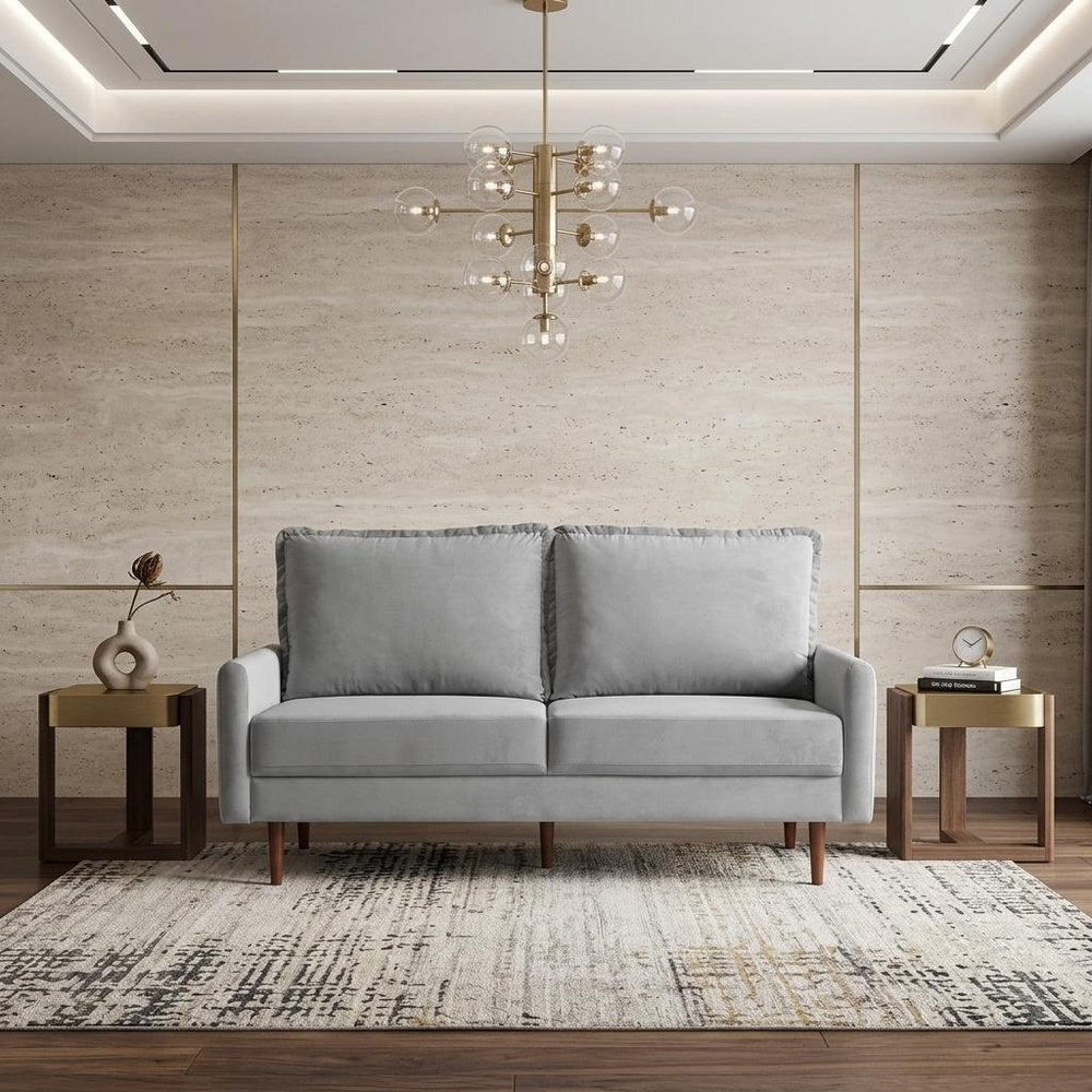 69" Gray Velvet Sofa With Dark Brown Legs HomeRoots