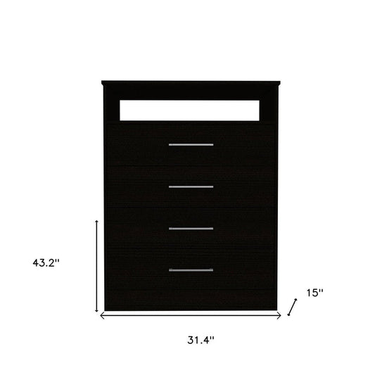 31" Black Wood Four Drawer Dresser