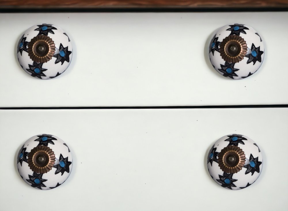 Set of Eight Black And White Ceramic And Metal Drawer Pull Knobs HomeRoots