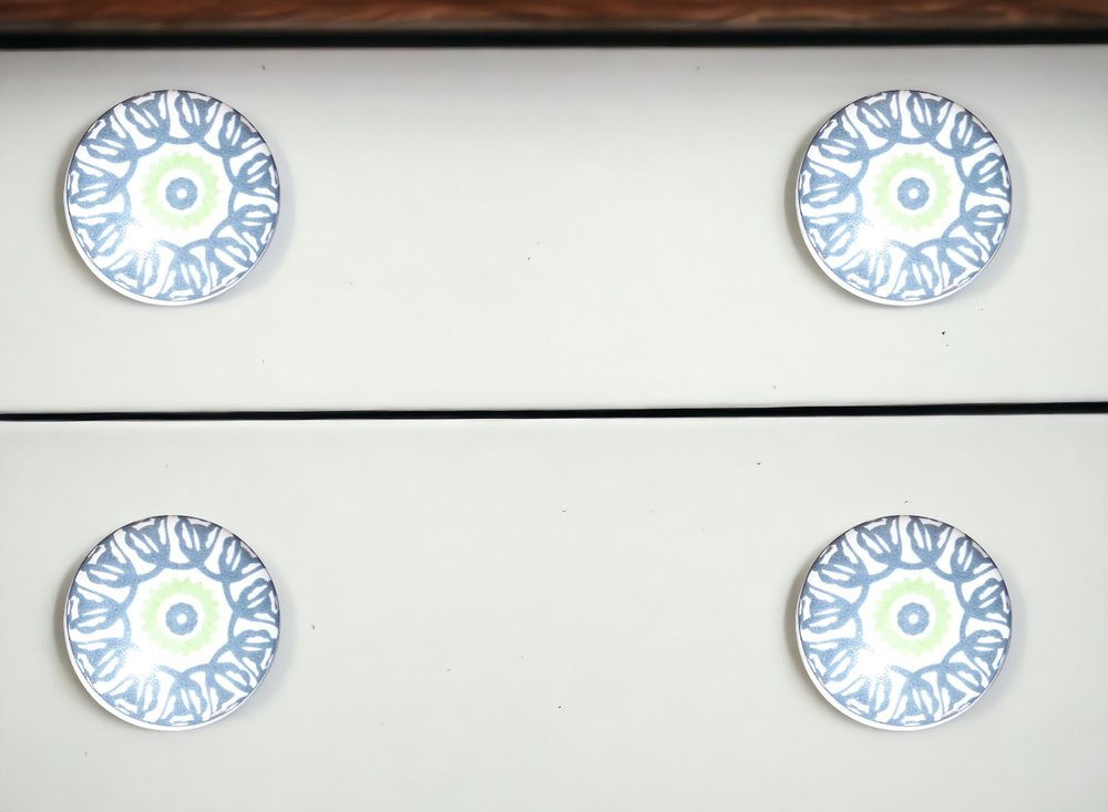 Set of Eight Light Blue And White Ceramic And Metal Drawer Pull Knobs HomeRoots