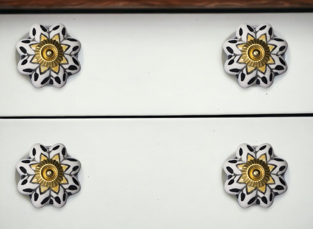 Set of Eight Black And Yellow Ceramic And Metal Drawer Pull Knobs HomeRoots