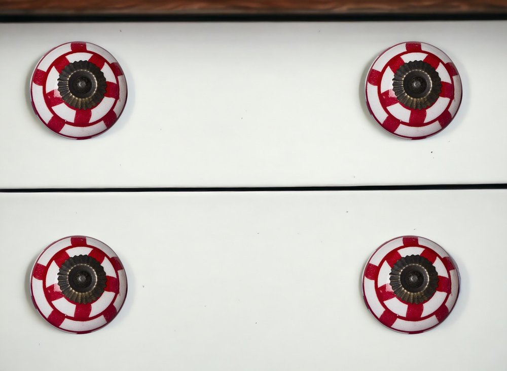 Set of Eight White And Red Ceramic And Metal Drawer Pull Knobs HomeRoots