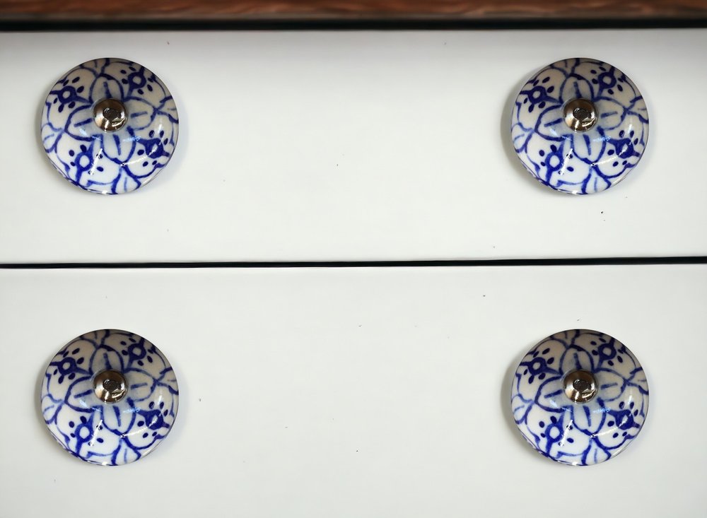 Set of Eight Blue And White Ceramic And Metal Drawer Pull Knobs HomeRoots