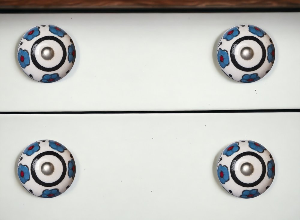 Set of Eight Blue And White Ceramic And Metal Drawer Pull Knobs HomeRoots