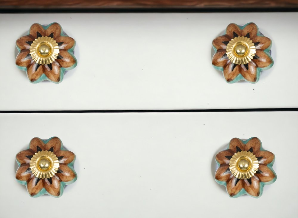 Set of Eight Blue And Red Ceramic And Metal Drawer Pull Knobs HomeRoots