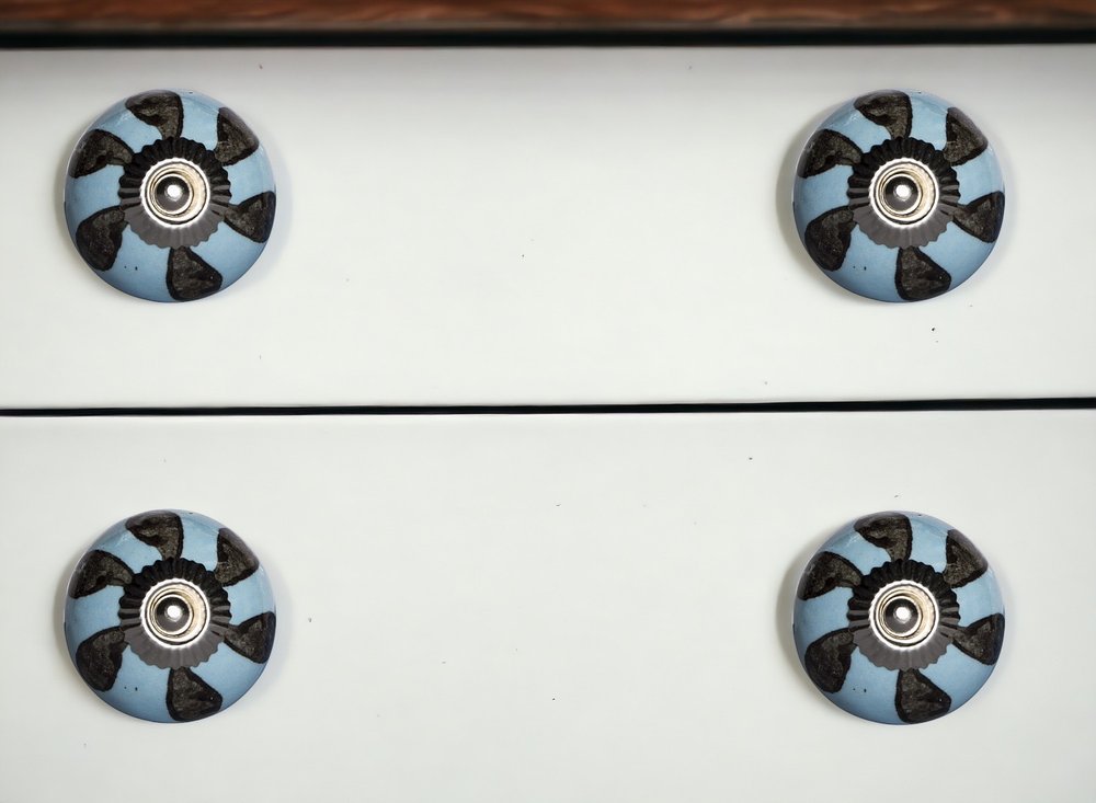 Set of Eight Blue And Gray Ceramic And Metal Drawer Pull Knobs HomeRoots