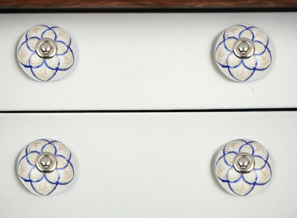 Set of Eight Blue And Cream Ceramic And Metal Drawer Pull Knobs HomeRoots
