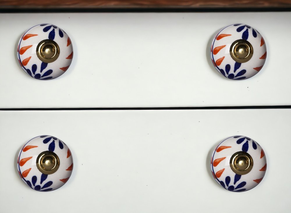 Set of Eight Blue And White Ceramic And Metal Drawer Pull Knobs HomeRoots