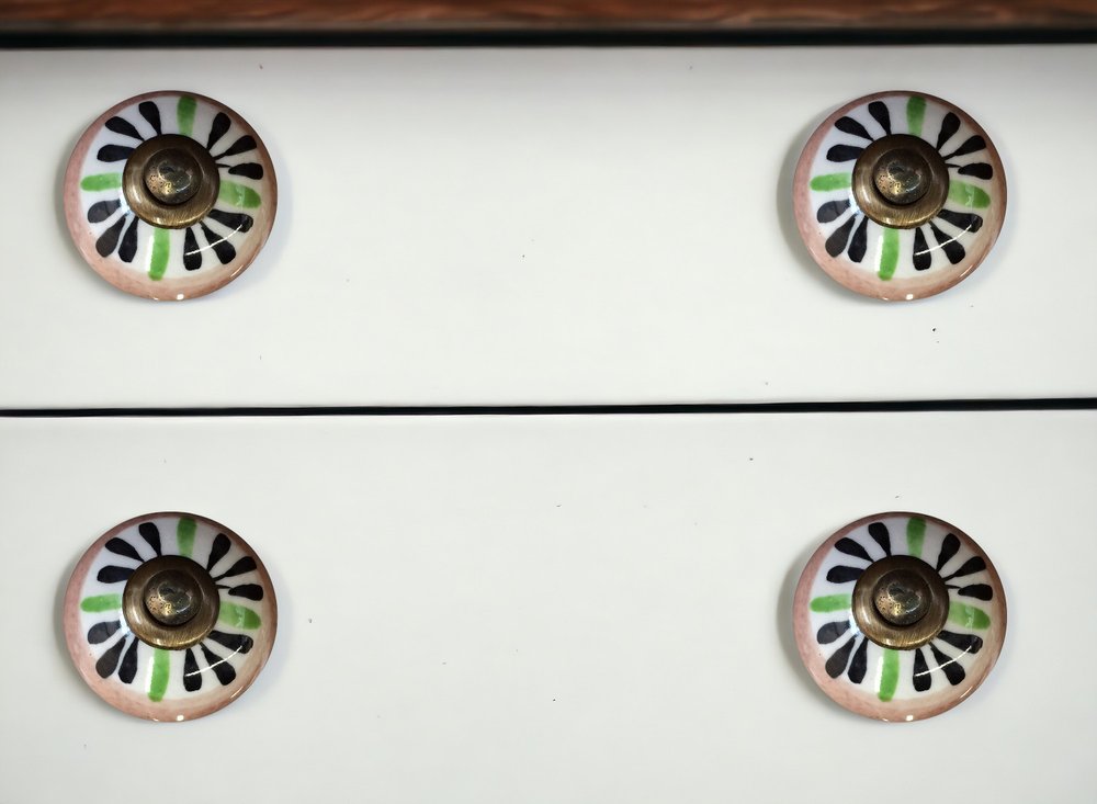 Set of Eight Brown And White Ceramic And Metal Drawer Pull Knobs HomeRoots