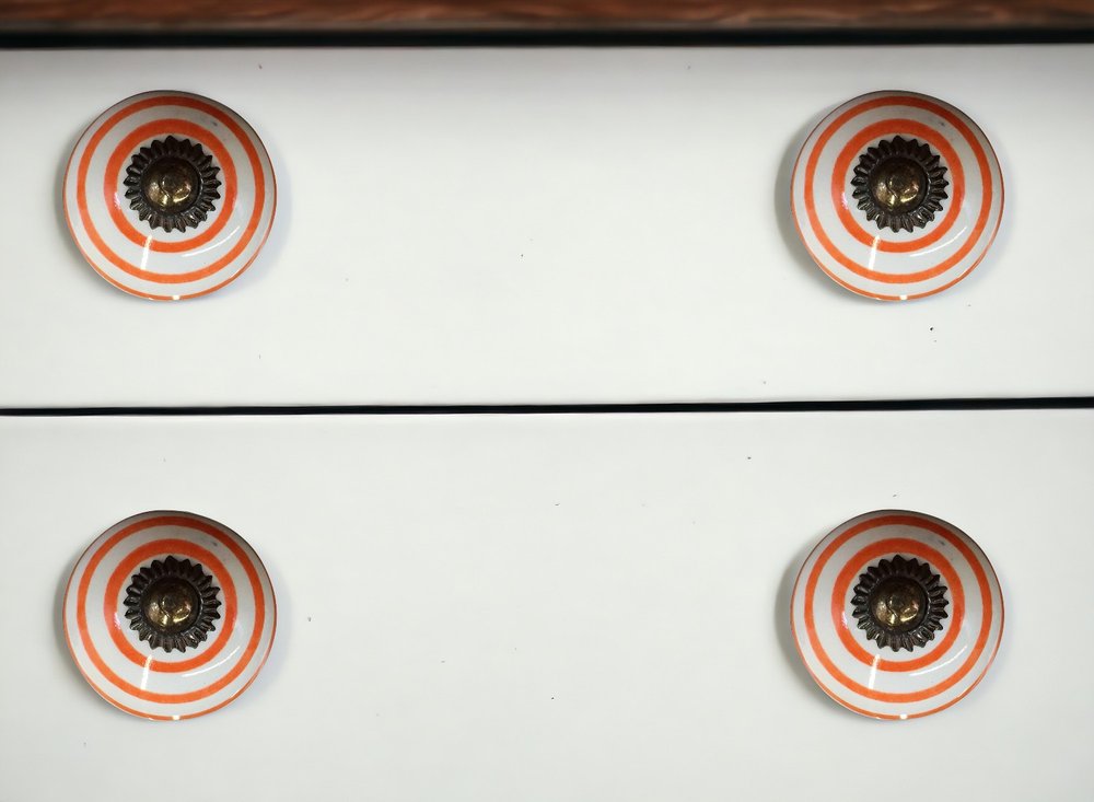 Set of Eight Orange And White Ceramic And Metal Drawer Pull Knobs HomeRoots