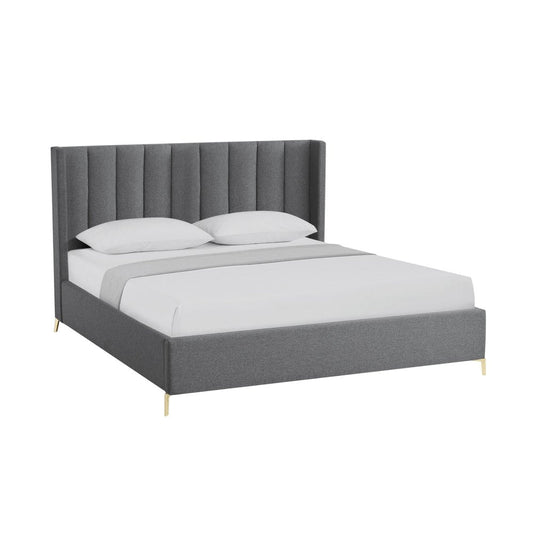 Gray Linen Upholstered King Bed Frame
