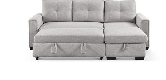 92" Light Gray Polyester Blend Convertible Futon Sleeper Sofa With Black Legs HomeRoots