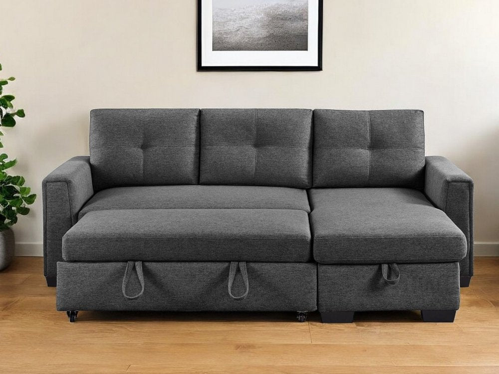 92" Dark Gray Polyester Blend Convertible Futon Sleeper Sofa With Black Legs HomeRoots