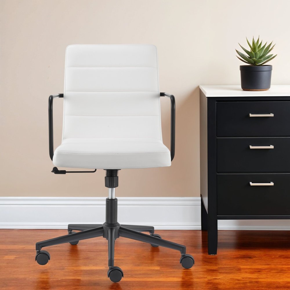 White and Black Steel and Faux Leather Adjustable Swivel Rolling Office Chair HomeRoots