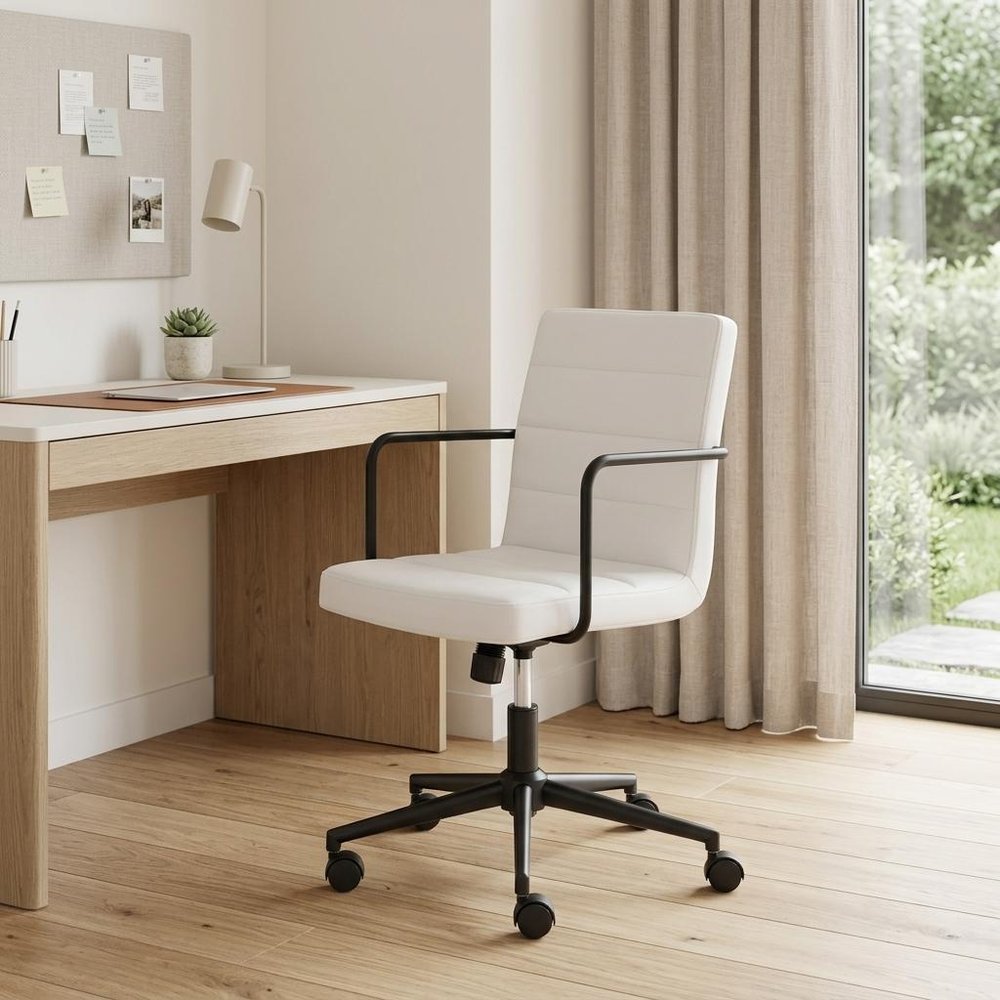 White and Black Steel and Faux Leather Adjustable Swivel Rolling Office Chair HomeRoots