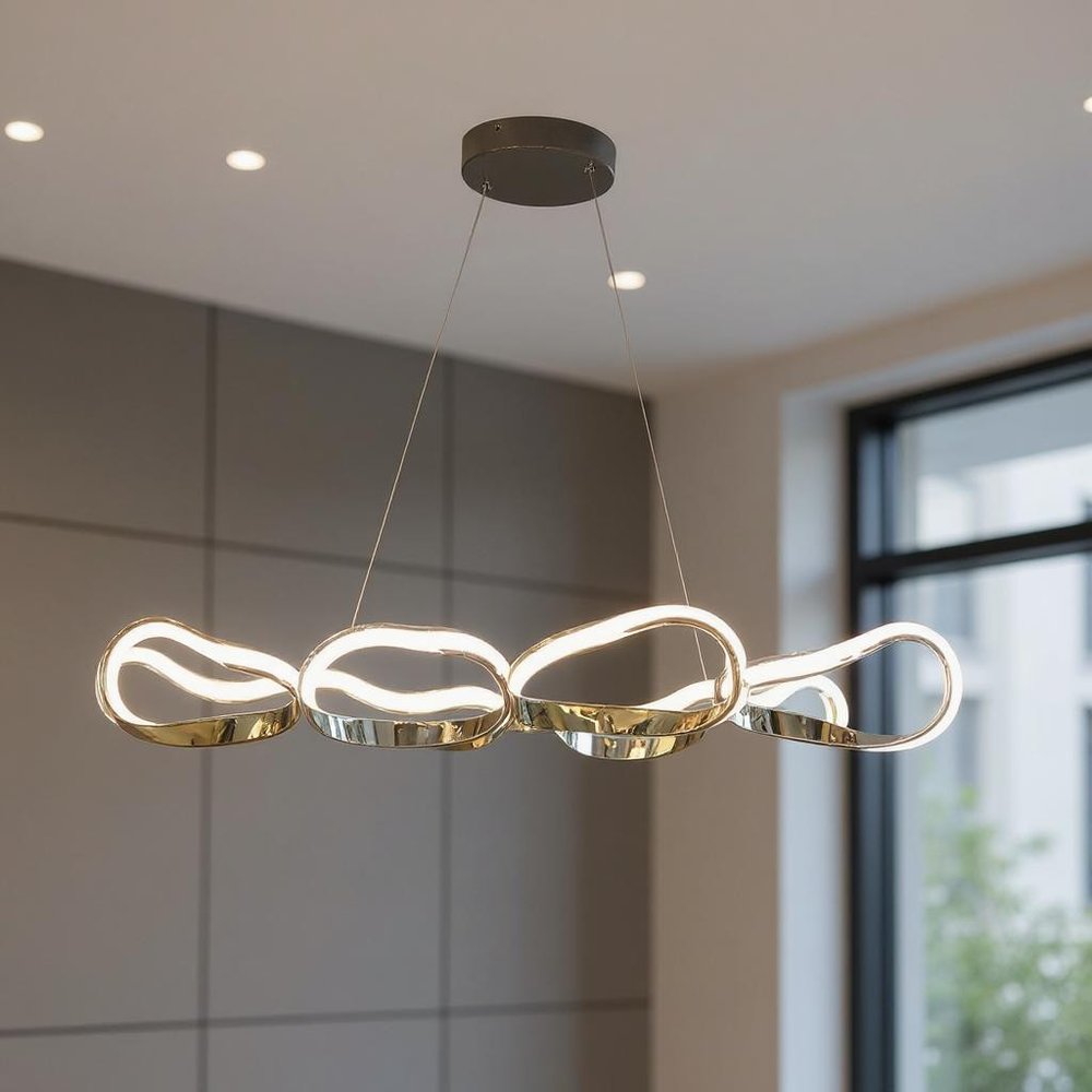 Gold And Silver Unique Statement Four Light Metal LED Dimmable Chandelier HomeRoots
