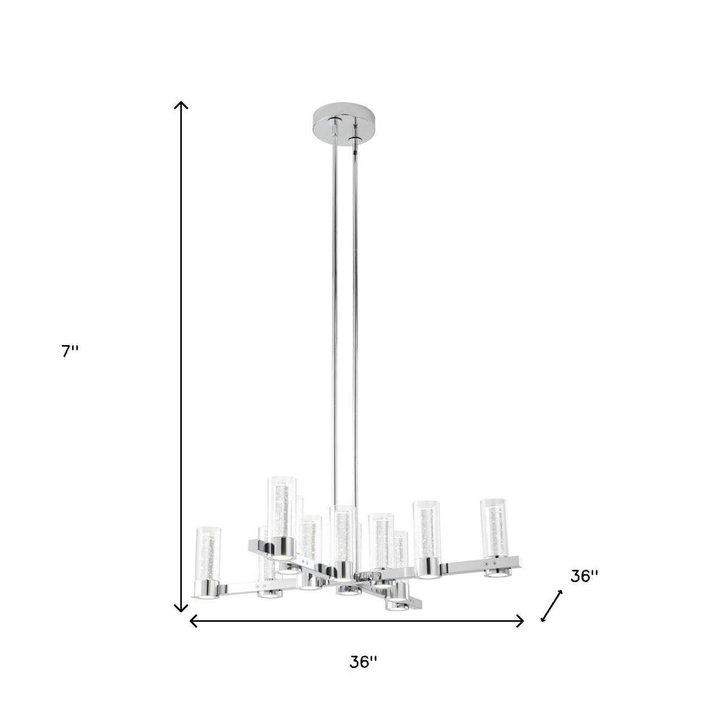 Silver And Clear Candle Style Twelve Light Transparent Metal LED Dimmable Chandelier With Clear Shades HomeRoots