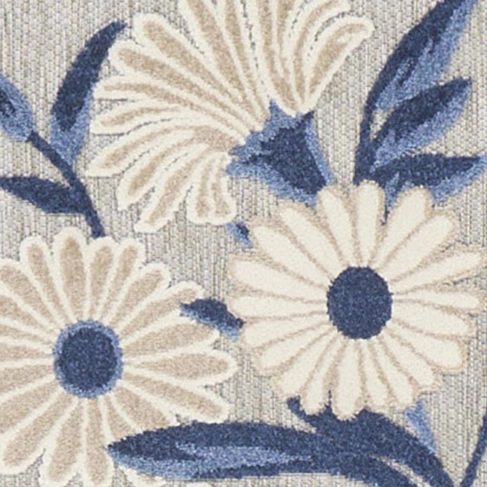 8' Blue And Gray Floral Indoor Outdoor Runner Rug HomeRoots