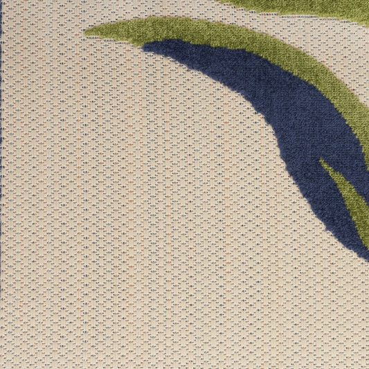 10' Ivory Blue And Orange Floral Indoor Outdoor Runner Rug