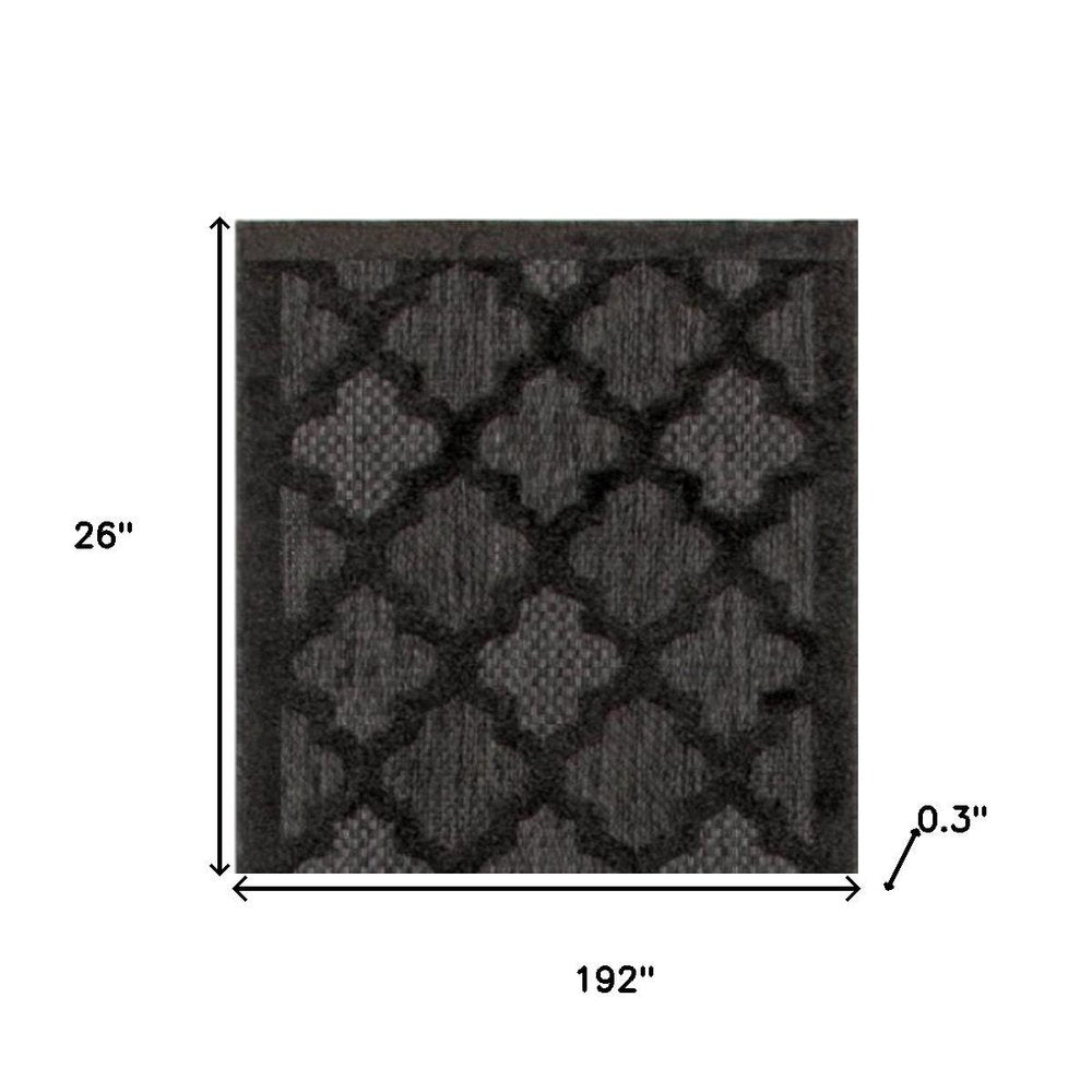 16' Charcoal And Black Trellis Indoor Outdoor Runner Rug