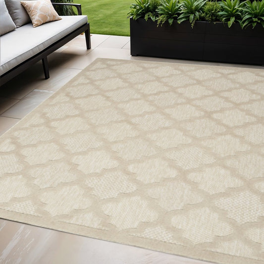 5' X 7' Cream And Beige Trellis Indoor Outdoor Area Rug