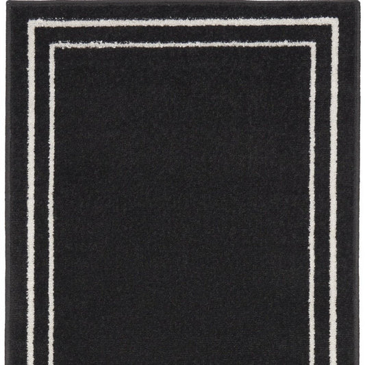8' Black And Ivory Indoor Outdoor Runner Rug