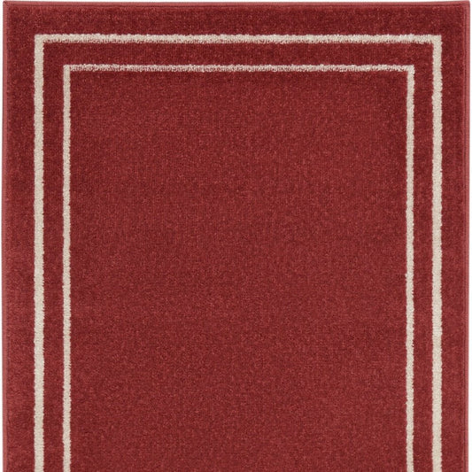 6' Brick Red And Ivory Indoor Outdoor Runner Rug